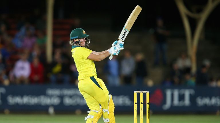 Beth Mooney of Australia bats during the first Women's Twenty20 match between Australia and England at North Sydney Oval 