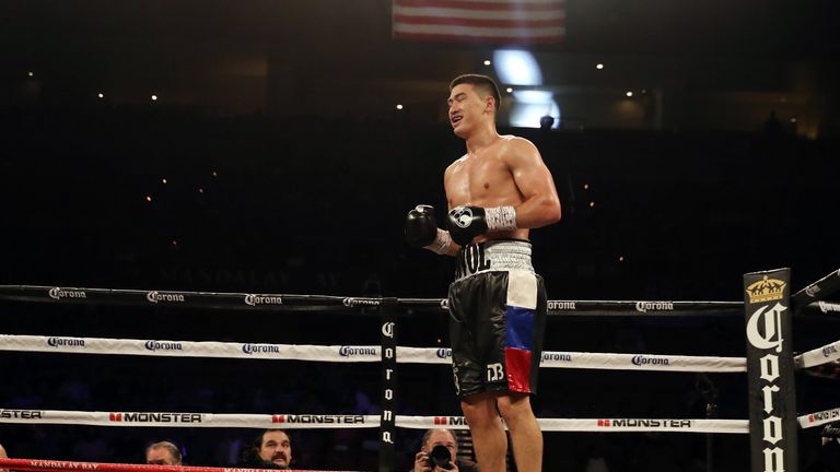 LAS VEGAS, NV - JUNE 17:  Dmitry Bivol reacts after defeating Cedric Agnew with a fourth-round TKO during their light heavyweight bout at the Mandalay Bay 