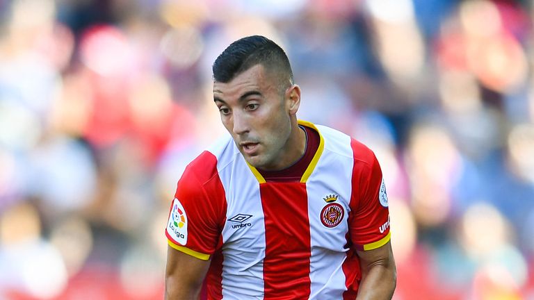 GIRONA, SPAIN - OCTOBER 15:  Borja Garcia of Girona FC runs with the ball during the La Liga match between Girona and Villarreal at Estadi de Montilivi on 