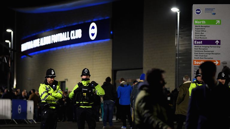 BRIGHTON, ENGLAND - NOVEMBER 28:  Police outside of the Premier League match between Brighton and Hove Albion and Crystal Palace at Amex Stadium on Novembe
