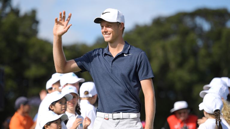 Cameron Davis of Australia acknowledges the crowd after victory during day four of the 2017 Australian Golf Open 