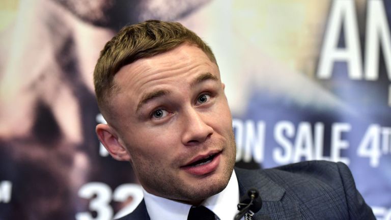 BELFAST, NORTHERN IRELAND - SEPTEMBER 27: Carl Frampton attends a press conference to announce details of upcoming boxing bill at Ulster Hall, Belfast.