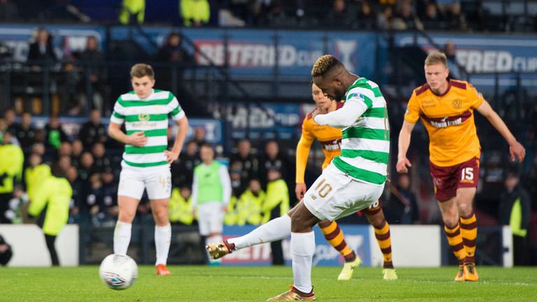 26/11/17 BETFRED CUP FINAL . MOTHERWELL v CELTIC. HAMPDEN PARK - GLASGOW . Celtic's Moussa Dembele scores the penalty to make it 2-0.