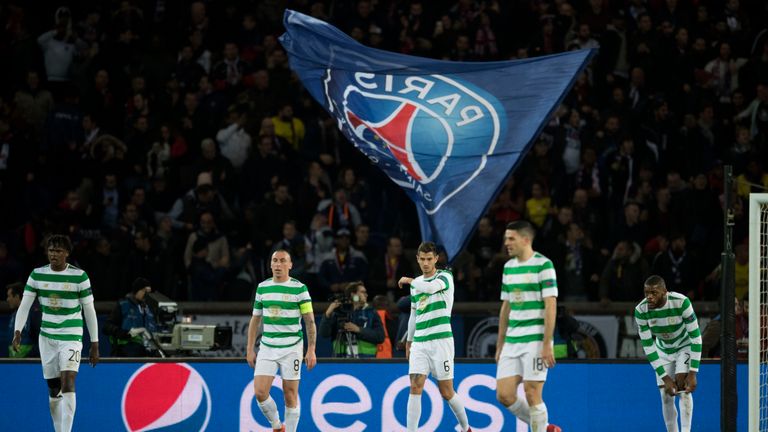 Celtic look dejected after PSG go 4-1 in front at the Parc des Princes