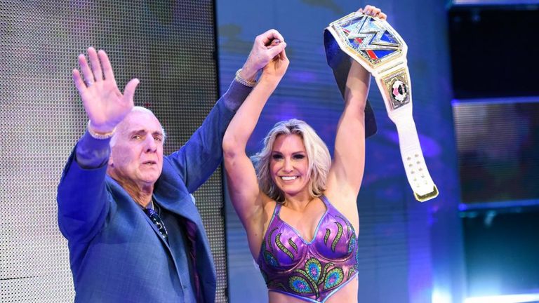 Charlotte Flair was joined by her father, Hall of Famer Ric, for her post-match celebration
