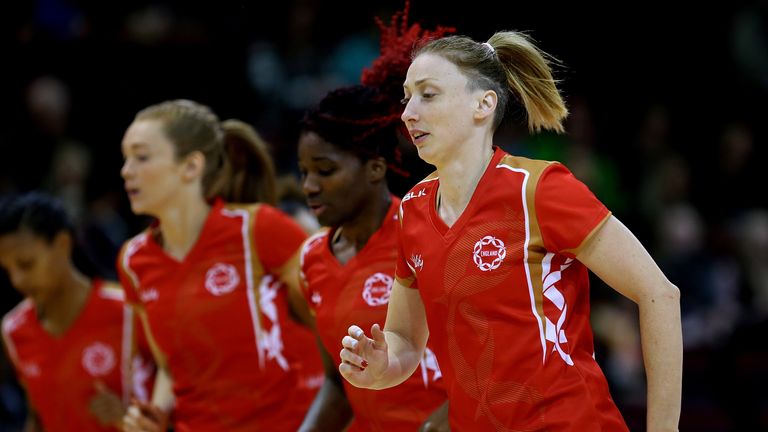 INVERCARGILL, NEW ZEALAND - SEPTEMBER 03:  Jade Clarke of England warms up ahead of the 2017 Quad Series match between the England Roses and the South Afri
