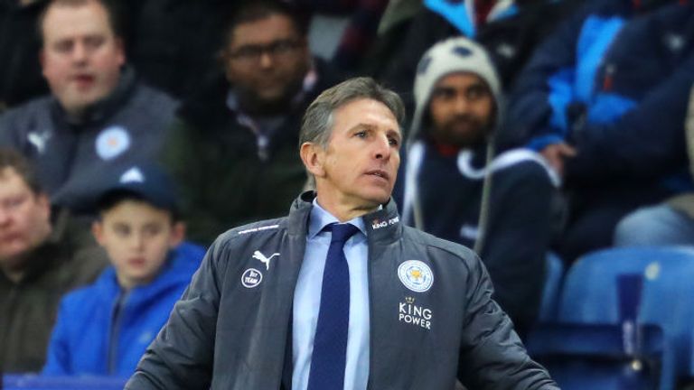 LEICESTER, ENGLAND - NOVEMBER 18:  Claude Puel, Manager of Leicester City gestures during the Premier League match between Leicester City and Manchester Ci