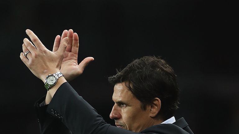 BIRMINGHAM, ENGLAND - NOVEMBER 21:  Chris Coleman, manager of Sunderland applauds the travelling supporters, after the Sky Bet Championship match between A