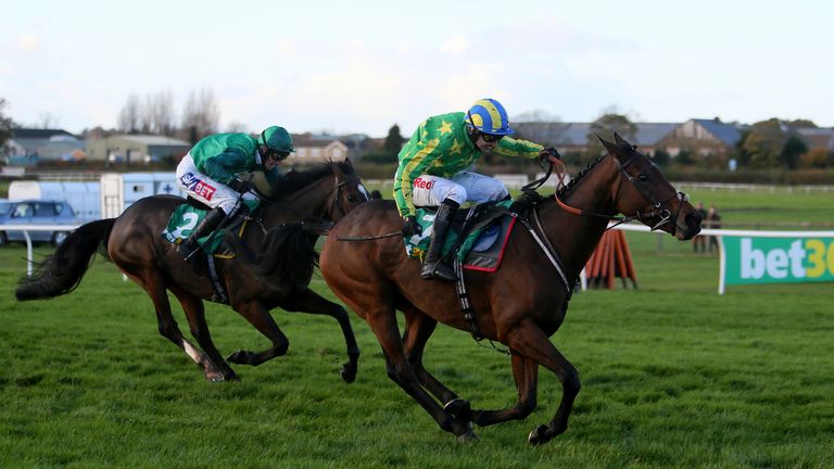Colin's Sister ridden by Paddy Brennan wins the bet365 Hurdle at Wetherby Racecourse.