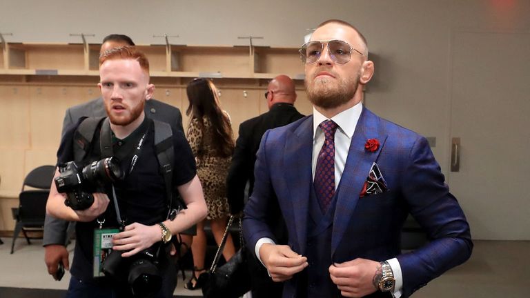 LAS VEGAS, NV- AUGUST 26:  Conor McGregor arrives for his super welterweight boxing match against Floyd Mayweather Jr. on August 26, 2017 at T-Mobile Arena