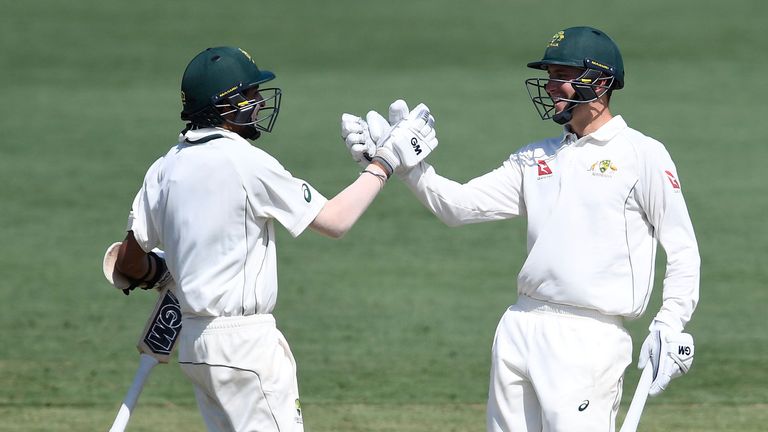 TOWNSVILLE, AUSTRALIA - NOVEMBER 18:  Matt Short of CA XI celebrates after reaching a century with Jason Sangha of CA XI on day 4 of the four day tour matc