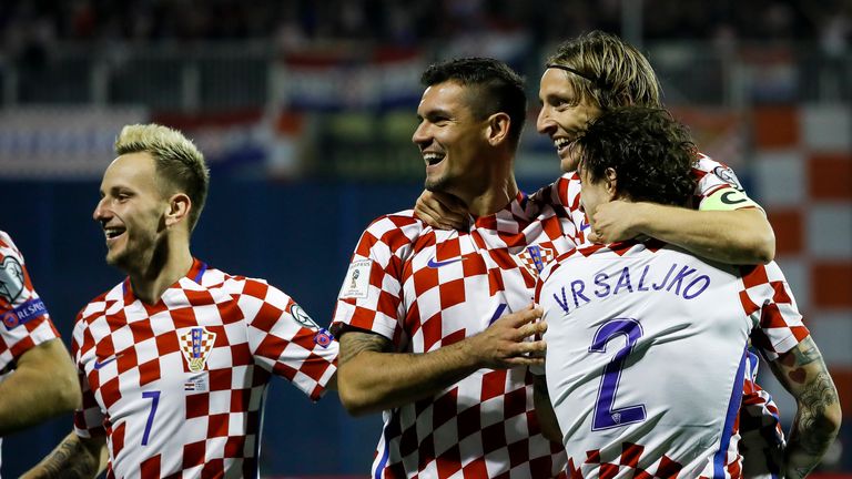 Croatia players celebrate during their 4-1 win over Greece