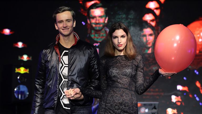 MILAN, ITALY - NOVEMBER 05:  Daniil Medvedev of Russia (L) attends the Next Gen ATP Final draw ceremony during the NextGen ATP Finals Launch Party on Novem