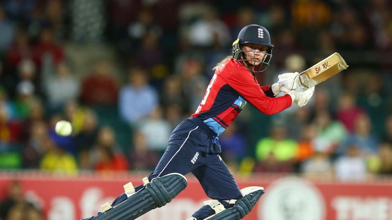 CANBERRA, AUSTRALIA - NOVEMBER 21:  Danielle Wyatt of England bats during the Third Women's Twenty20 match between Australia and England at Manuka Oval on 