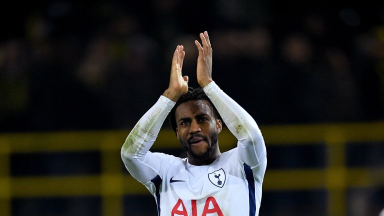 DORTMUND, GERMANY - NOVEMBER 21:  Danny Rose of Tottenham Hotspur shows appreciation to the fans after the UEFA Champions League group H match between Boru