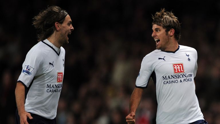 LONDON - OCTOBER 29:  David Bentley of Tottenham Hotspur (R) celebrates with Jonathan Woodgate of Tottenham Hotspur after scoring during the Barclays Premi