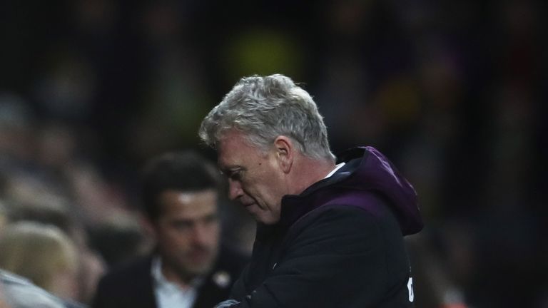 WATFORD, ENGLAND - NOVEMBER 19:  David Moyes, Manager of West Ham United looks thoughtful during the Premier League match between Watford and West Ham Unit