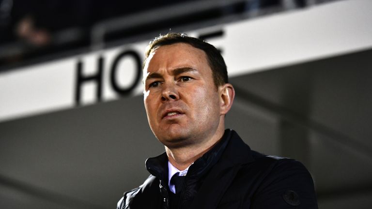 PLYMOUTH, ENGLAND - JANUARY 18:  Derek Adams, Manager of Plymouth Argyle looks on during The Emirates FA Cup Third Round Replay match between Plymouth Argy