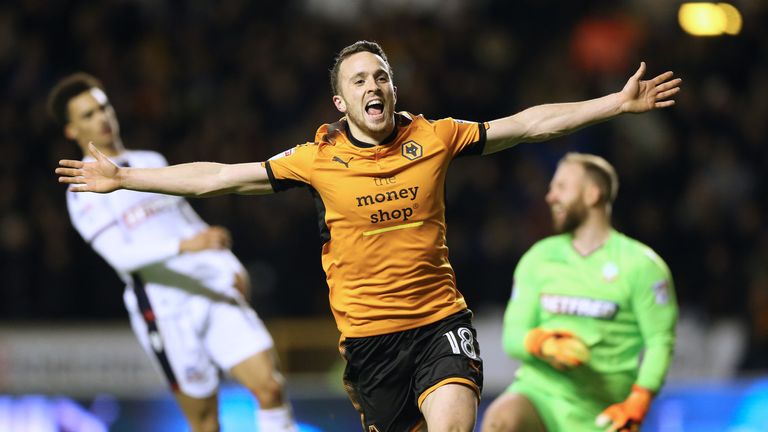 Wolverhampton Wanderers' Diogo Jota celebrates scoring his side's fifth goal of the game