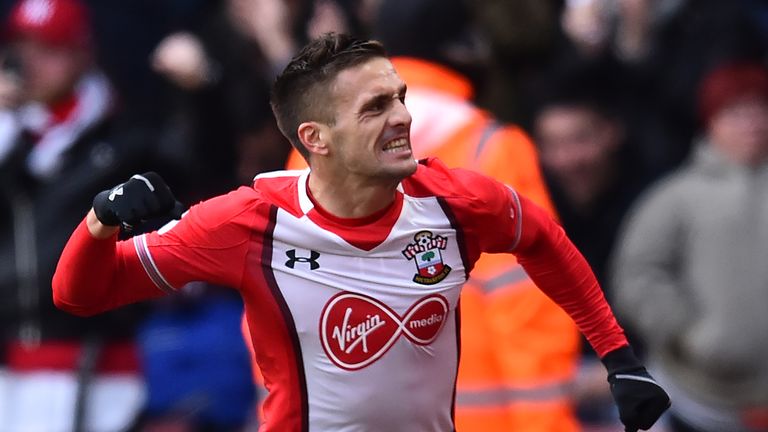 Dusan Tadic celebrates after scoring the opening goal of the English Premier League football match between Southampton and Everton