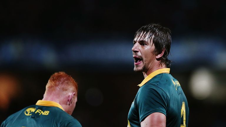 AUCKLAND - SEPTEMBER 16 2017:  Eben Etzebeth of South Africa reacts during the Rugby Championship match between the All Blacks and the Boks
