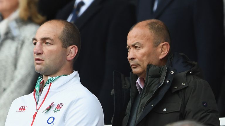  Eddie Jones (R)  and Steve Borthwick ahead of England's game against Argentina
