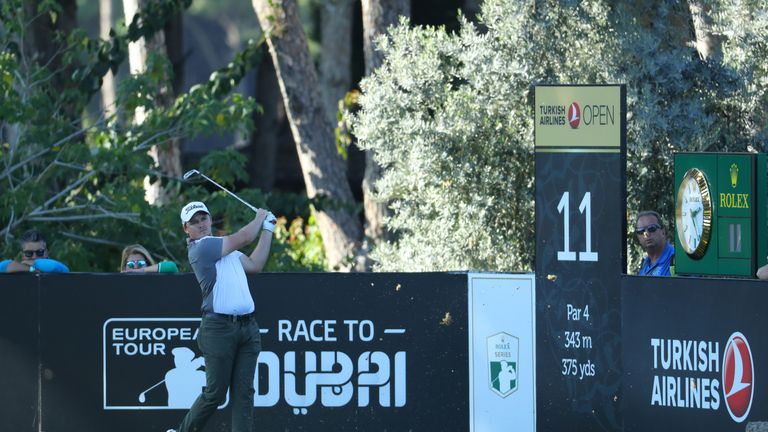 ANTALYA, TURKEY - NOVEMBER 03:  Eddie Pepperell of England tees off on the 11th hole during the second round of the Turkish Airlines Open at the Regnum Car