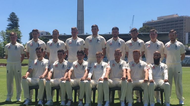 England's Ashes squad pose for a photo in Perth