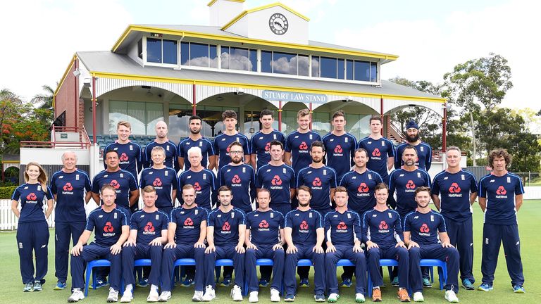 BRISBANE, AUSTRALIA - NOVEMBER 24:  The England Lions cricket team pose for a team photo before a training session at Allan Border Field on November 24, 20