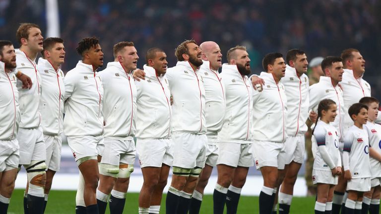 LONDON, ENGLAND - NOVEMBER 18:  The England team line up prior to the Old Mutual Wealth Series match between England and Australia at Twickenham