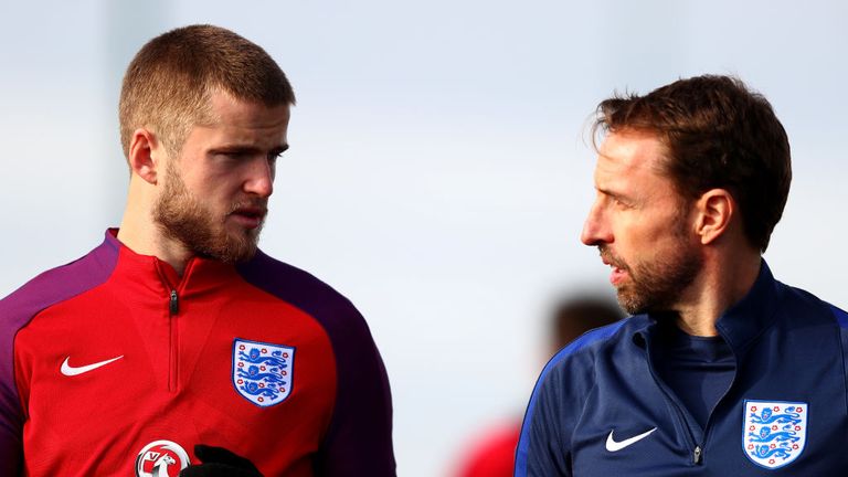 Eric Dier with Gareth Southgate at an England training session