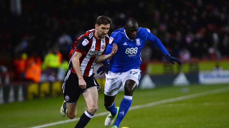 Chris Basham of Sheffield United and Cheikh Ndoye of Birmingham City in action during the Sky Bet Championship match