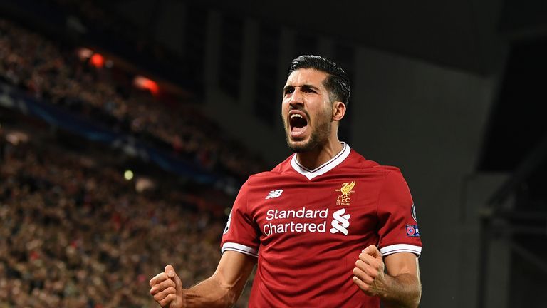 LIVERPOOL, ENGLAND - NOVEMBER 01:  Emre Can of Liverpool celebrates scoring his sides second goal during the UEFA Champions League group E match between Li