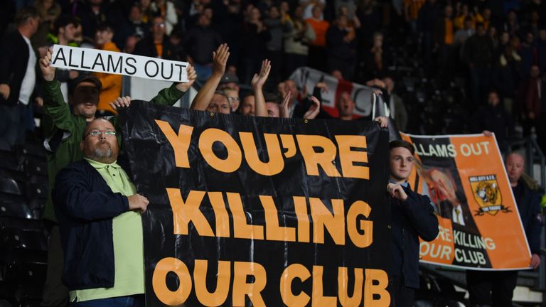 Hull City fans protest with banners