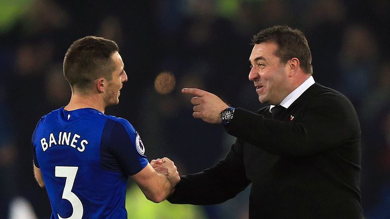 Everton caretaker manager David Unsworth (right) celebrates victory with Leighton Baines after their win over Watford