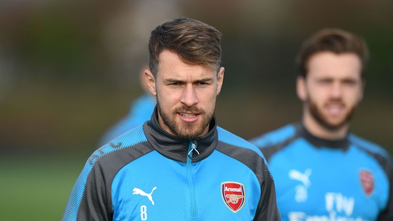 Aarpn Ramsey during a training session at London Colney on November 28, 2017