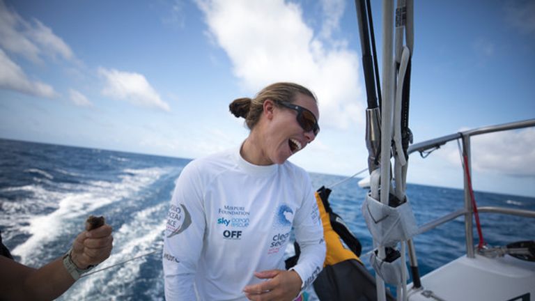 Leg 02 day 09,  Launching the drifter after crossing the equator on board Turn the Tide on Plastic. Photo Sam Greenfield/Volvo Ocean Race. 13 Nov, 2017