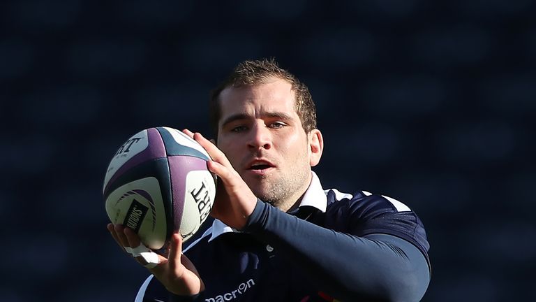 EDINBURGH, SCOTLAND - FEBRUARY 24:  Fraser Brown of Scotland is seen during the Captain's Run ahead of tomorrows 6 Nations Rugby match between Scotland and