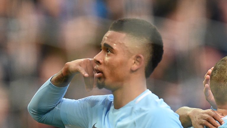 Gabriel Jesus reacts after putting Man City 3-1 up against Arsenal