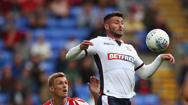 Gary Madine during the pre-season friendly between Bolton Wanderers and Stoke City at the Macron Stadium on July 29, 2017