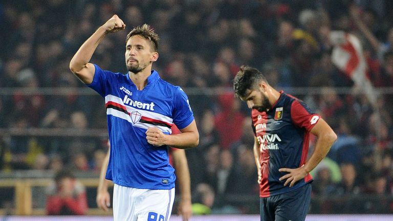 GENOA, ITALY - NOVEMBER 04:  Gaston Ramirez of Sampdoria celebrates after scoring 0-1 during the Serie A match between Genoa CFC and UC Sampdoria at Stadio