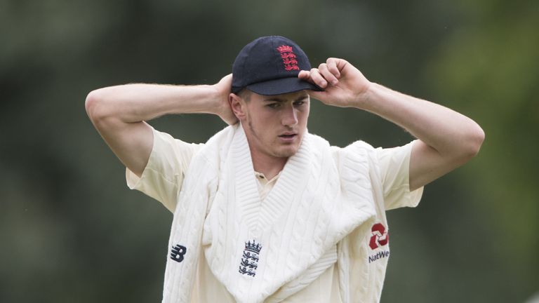 WORCESTER, ENGLAND - JUNE 29: George Garton of England Lions looks on during the tour match between England Lions and South Africa A at New Road on June 29
