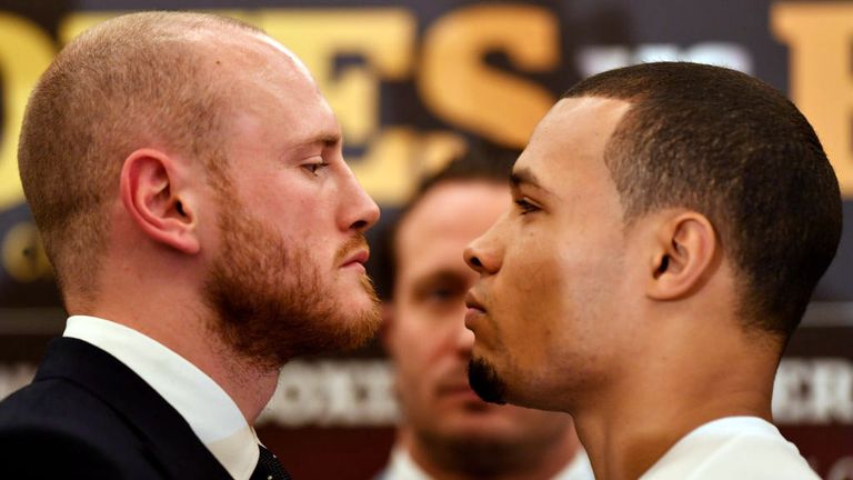 George Groves (L) and Chris Eubank Jnr (R) square up in their opening press conference