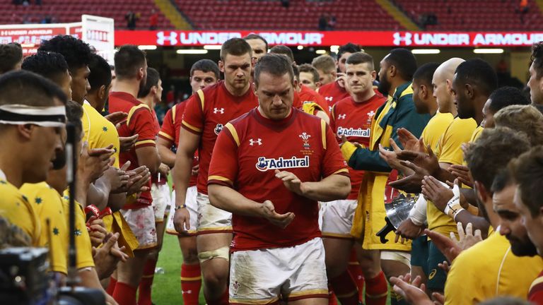 Dejected Wales are clapped off the field after their 32-8 defeat to Australia in 2016
