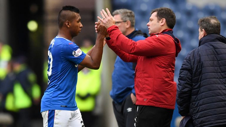 Interim Rangers manager Graeme Murty (right) with Alfredo Morelos