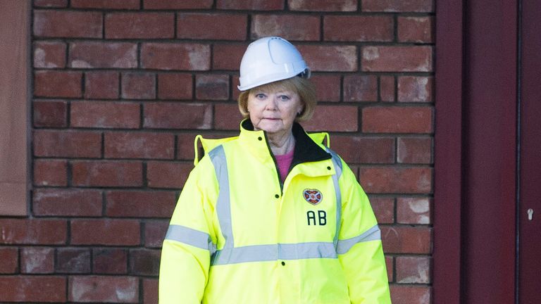 Hearts owner Ann Budge pictured outside the building works at Tynecastle