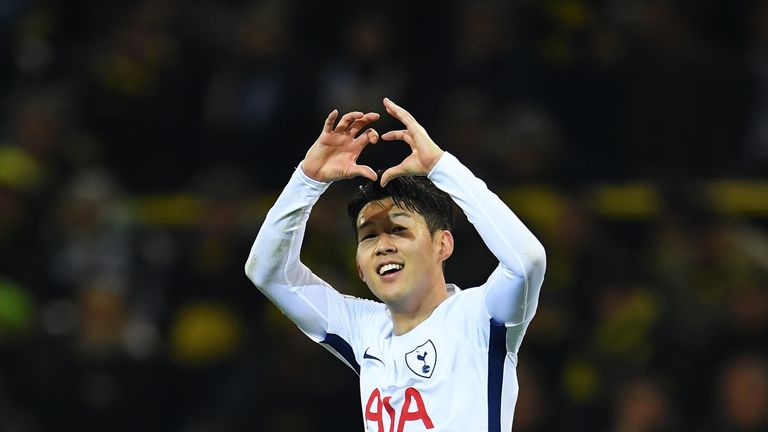 Heung-Min Son celebrates after giving Spurs the lead