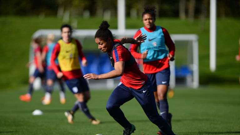 BURTON-UPON-TRENT, ENGLAND - OCTOBER 17: Demi Stokes of England Women during a Training Session at St Georges Park on October 17, 2017 in Burton-upon-Trent