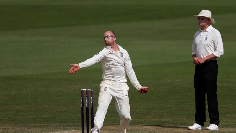 CANTERBURY, ENGLAND - JUNE 22:  Jack Leach of England Lions bowls during day 2 of the match between England Lions and South Africa A at The Spitfire Ground