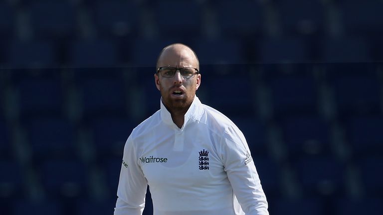 ABU DHABI, UNITED ARAB EMIRATES - DECEMBER 08: Jack Leach of England Lions looks on during day two of the tour match between England Lions and Afghanistan 